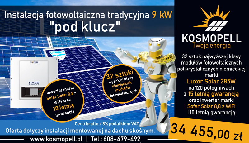 Cena instalacji fotowoltaicznej 9 kW